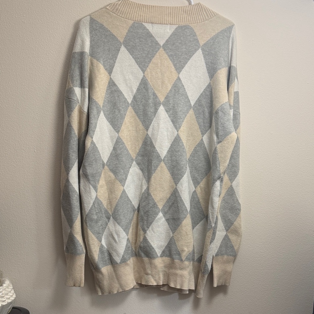 Evereve Beige and Gray Argyle Cardigan - Picture 4 of 4